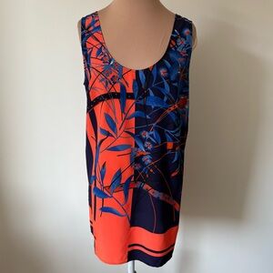 Versace Silk Printed Floral Leaf Orange Blue Sleeveless Scoop Neck Tank Top 40/4